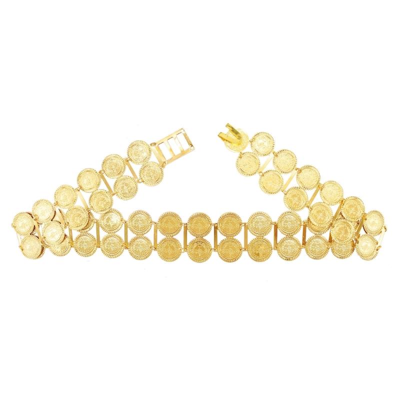 Gold Tone Coin Disc Waist Chain Belt for Women, Layered Metal Waist Accessory with Adjustable Closure for Dresses, Parties, and High Waist Looks