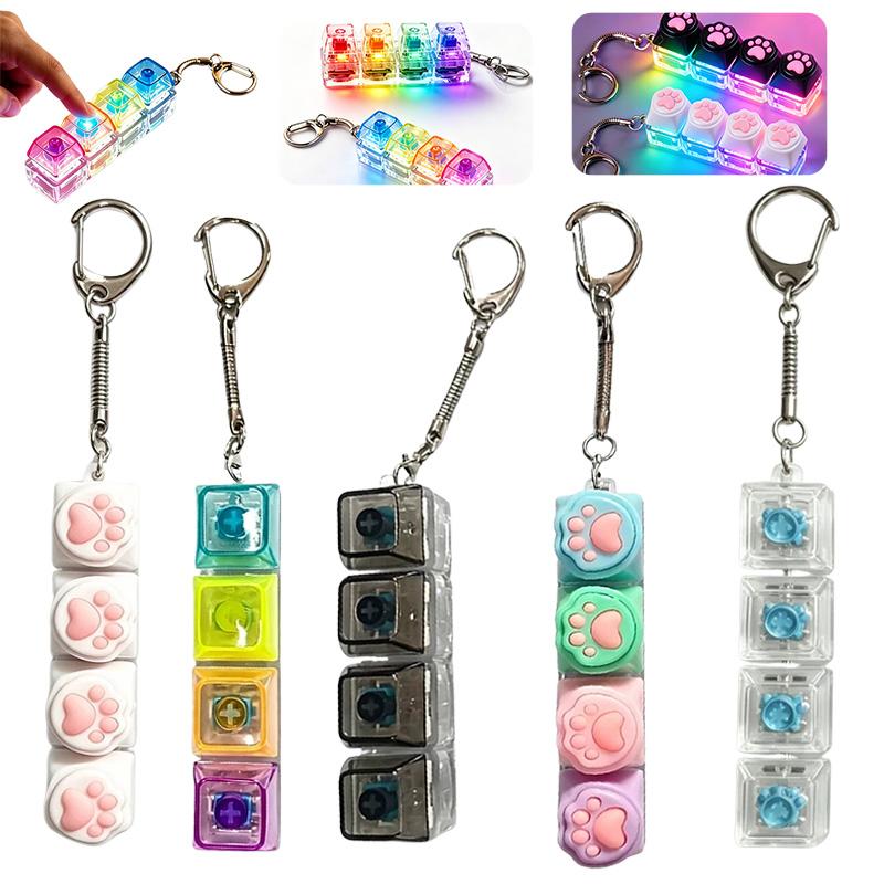 High Quality 5Pcs Multi-Style Light Up Keycap Keychain, Stress Relief Click Fidget Toy, Portable Desk Accessory Birthday Gift