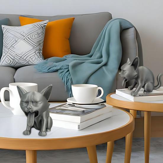 3D Printed Vomit Cat Figurine Plastic Kitten Statue Animal Sculpture Home Office Desktop Decoration Ornament