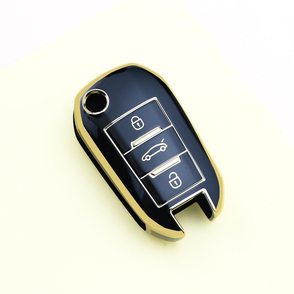Gold Edge TPU Shell Holder Fob Keyless Car Key Cover Case For Peugeot 408 508 107 301 208 2008 308 3008 for Citroen C4 CACTUS C5 DS4 DS5