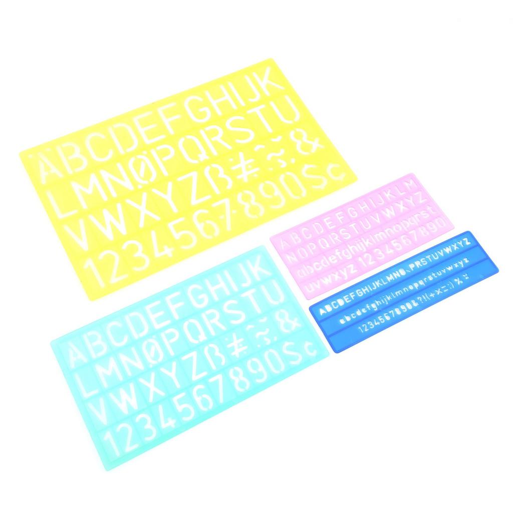 4pcs Templates Rulers Colorful Plastic Number Letter Pattern Drawing Stencils Kit for Children