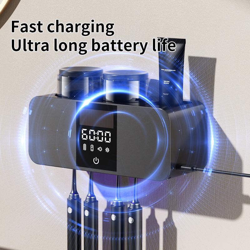 Olovvs Smart UV-Zahnbürstensterilisator mit elektrischer Trocknung, stanzfreier Installation, Mundspülbecher und Zahnpastahalter.