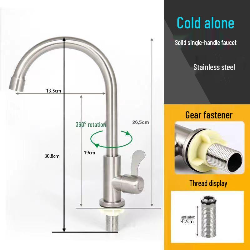 Stainless Steel Universal Single Cold Water Kitchen Faucet with Bend Lever Handle
