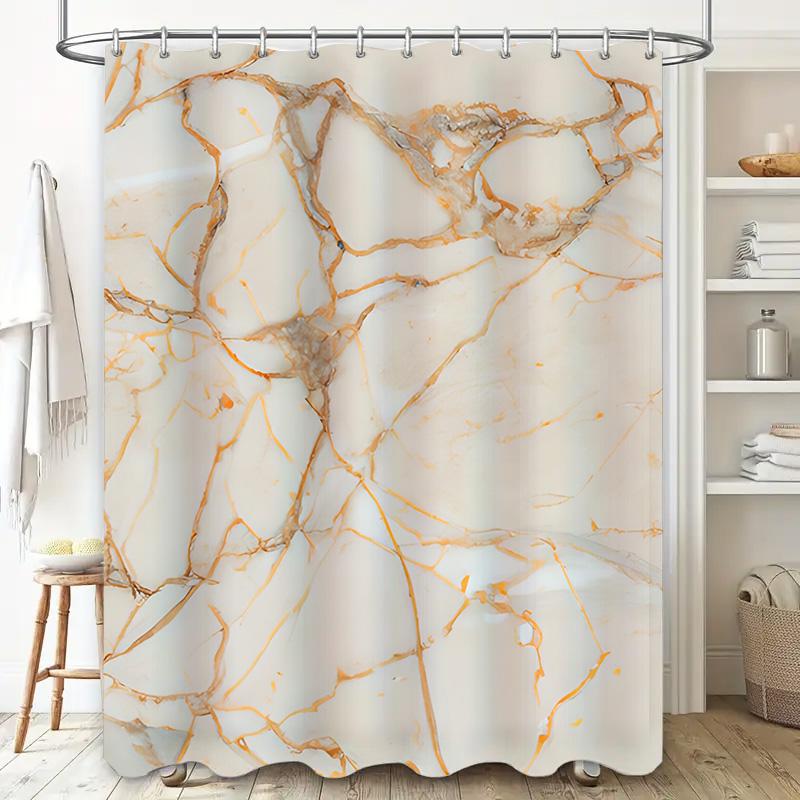 White Marble Shower Curtain with Gold Veins Elegant Home Decor for Bathroom Luxury Waterproof Fabric Size Customizable (180x240c