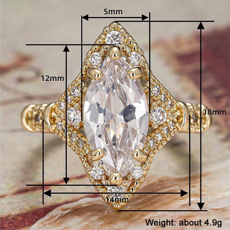 Huitan Graceful Chic Rings for Engagement Charming Trendy Bright Marquise CZ Party Jewelry for Women Exquisite Noble Accessories