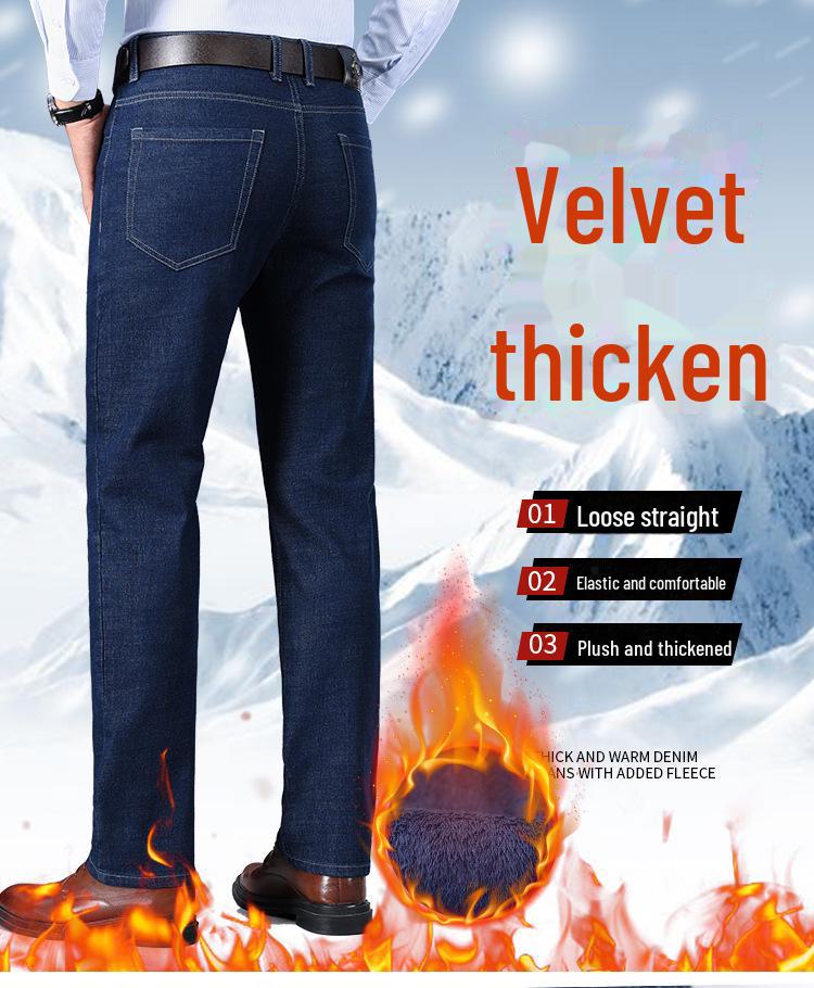 Elastische Jeans mit hoher Taille für Herren: Knitterfreie, dicke Hose für Herbst und Winter