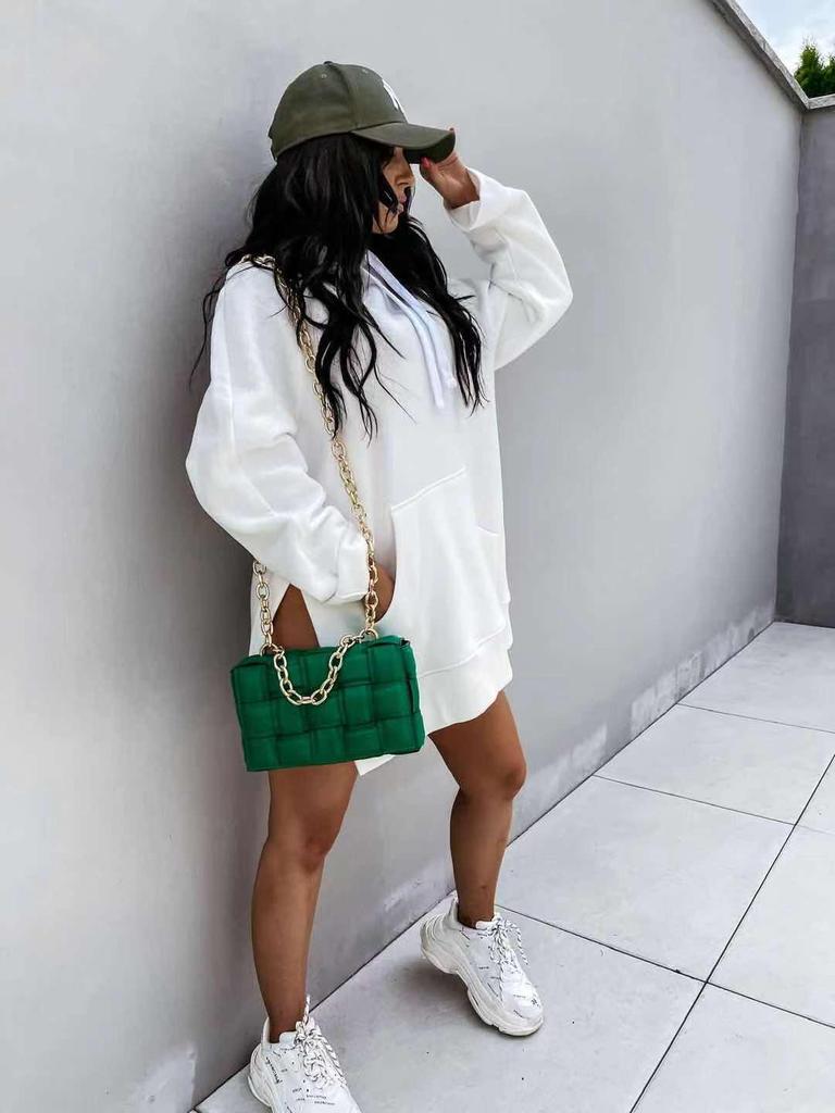 Damska bluza z kapturem i kieszenią, gładka, w dużych rozmiarach, na jesień i zimę, z długim rękawem, 2024