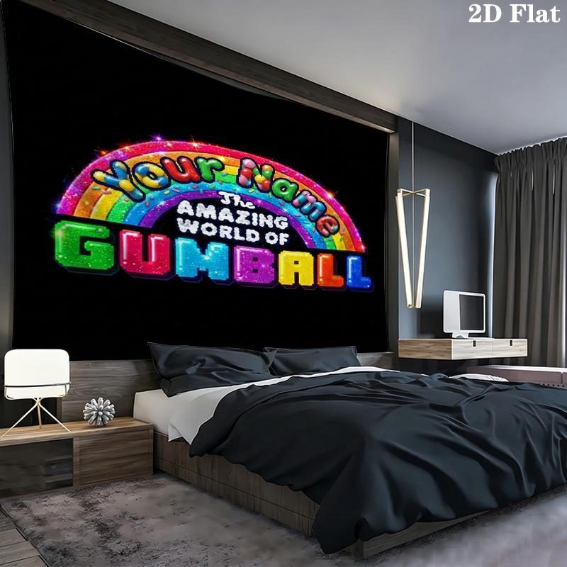 Cartoon Characters Collage Custom Name Wall Tapestry Aesthetic Wall Hanging Printed Fabric Blanket Decorative Tapestries for Bedroom Living Room Home