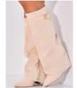 Knee High PU Leather Pull on Boots Fashionable Comfortable Fold Over Knee High Boots for Women Covered Wedge Heel Wide Calf Boot