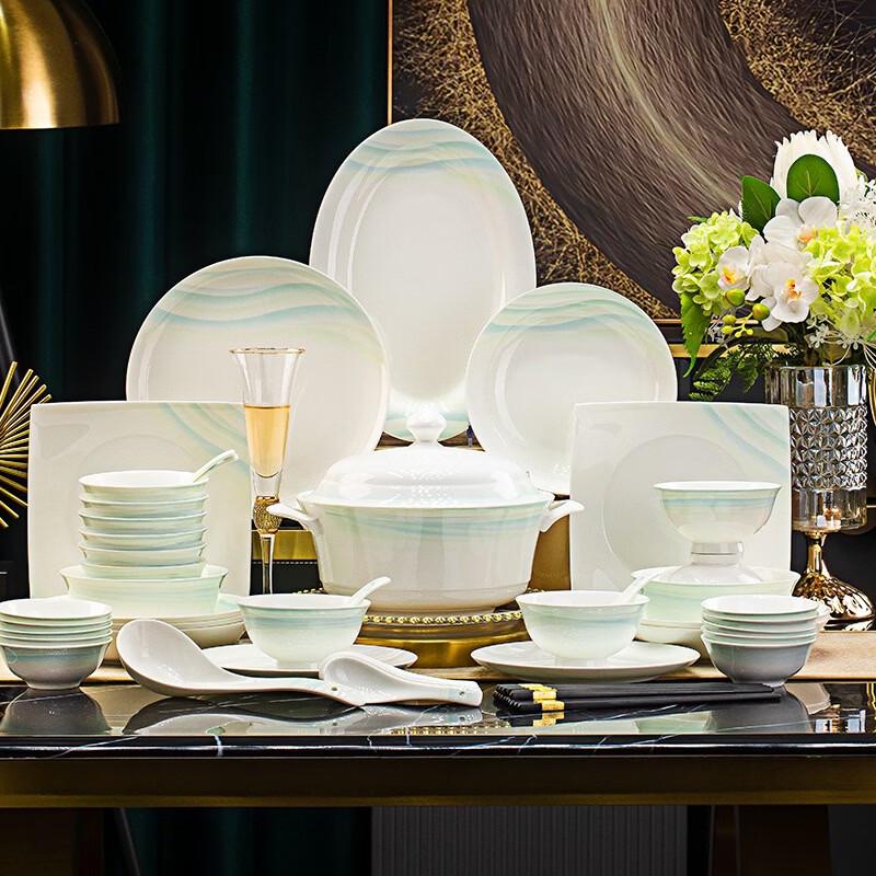 Handun Jingdezhen Cloud Sea Morning Light 56-Piece Bone China Dinnerware Set