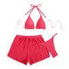 Sexy Bikini Three-piece Fabric Swimsuit Women's Solid Color Beachwear Vacation