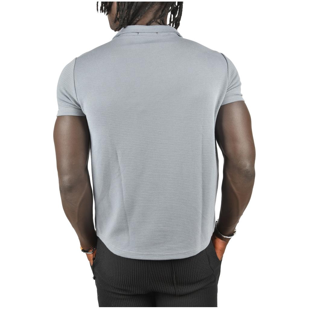 DeepSEA Slim Fit Likralı Yatay Çizgi Desenli Kısa Kollu Gömlek 2403241