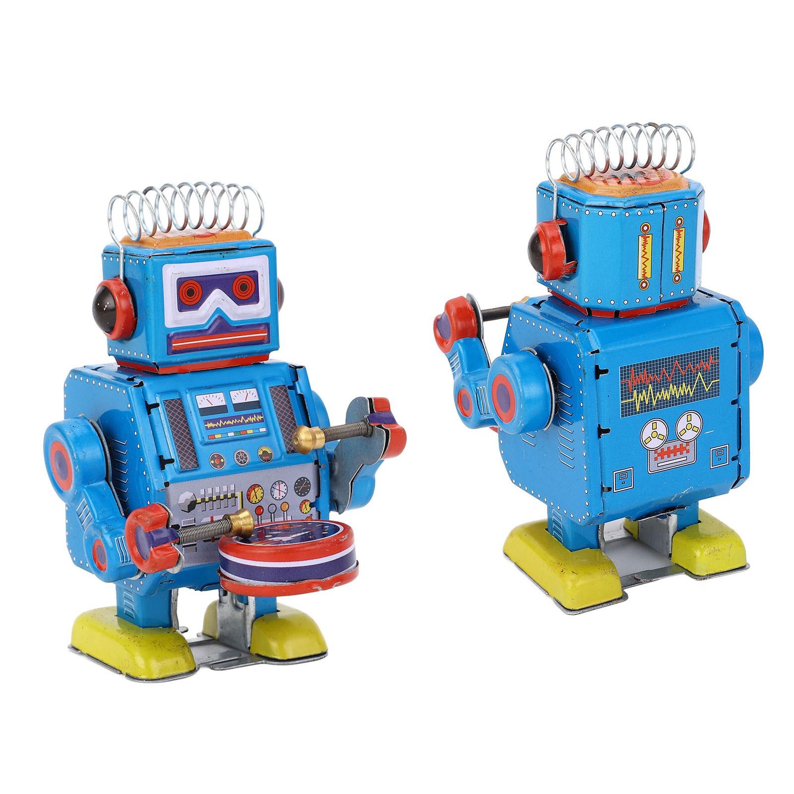 Робот заводной игрушечный ручной барабанный винтажный робот оловянная игрушка — фото 9