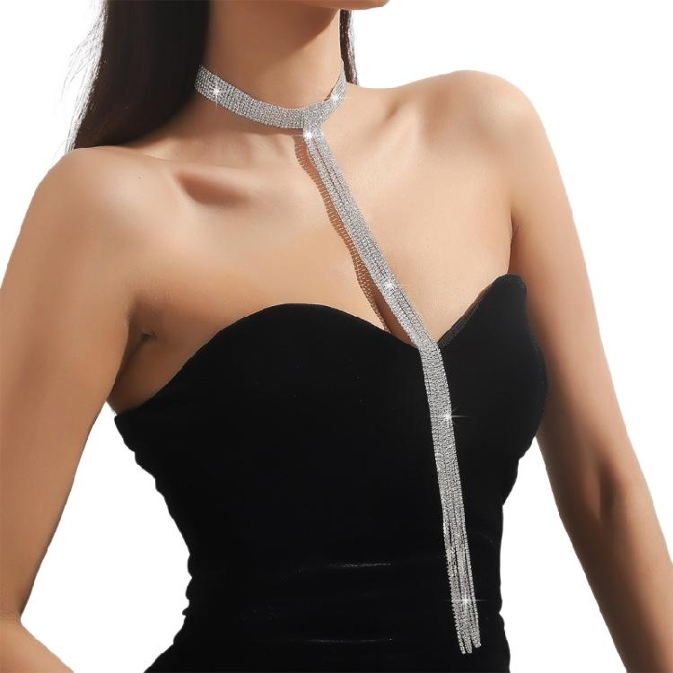 

Diamond Collar Choker with Adjustable Extended Chain Necklace Great for Women Evening Wear Adding Touch of Elegant 1