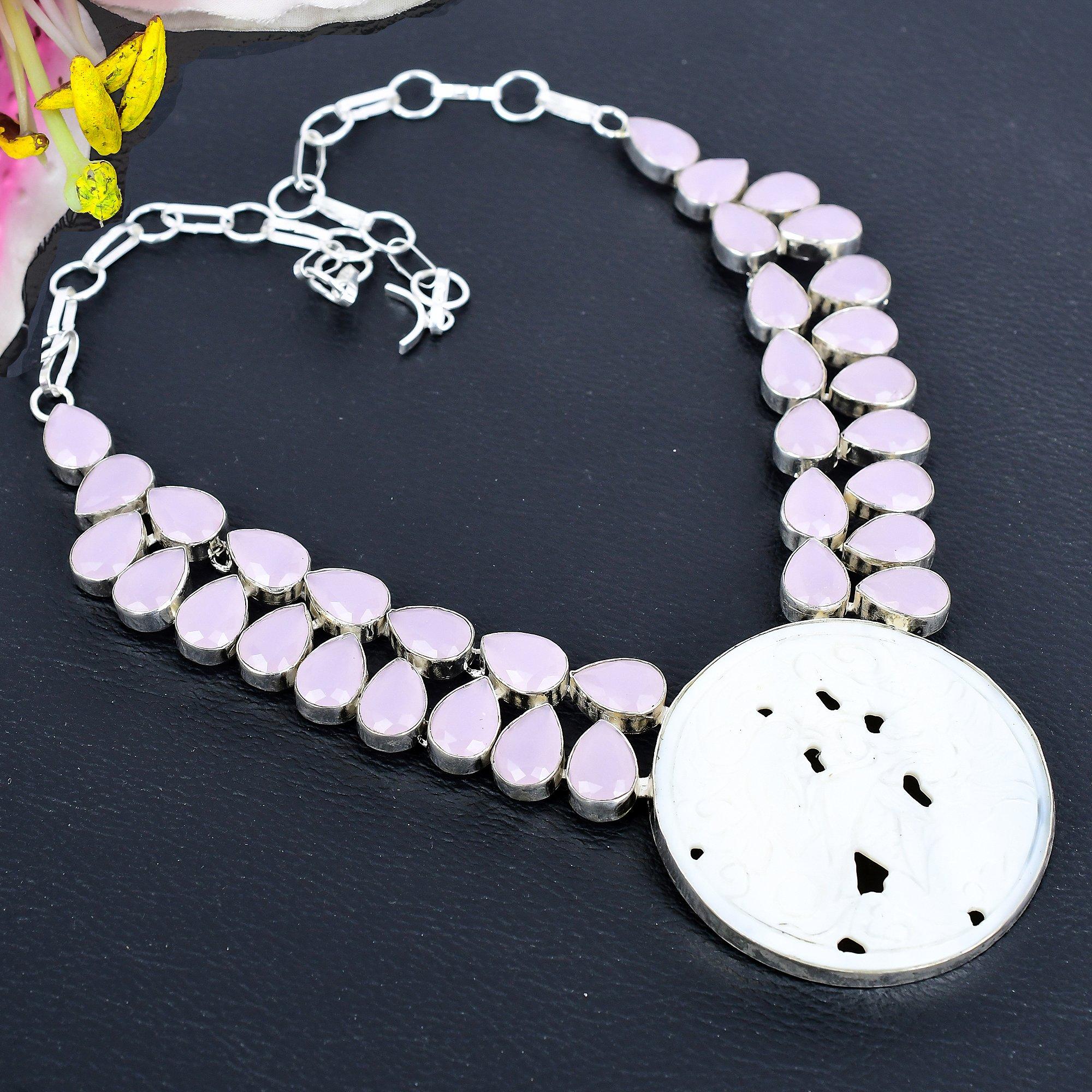 

Moonstone, Chalcedony Gemstone 925 Sterling Silver Jewelry Necklace 18 KG-1844