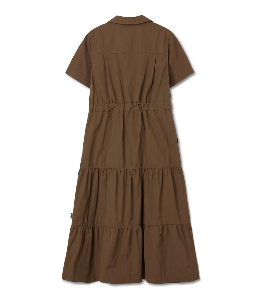 Penfield Open Collar Waist Adjustment Shirred Dress Brown_Fs2Ws01F