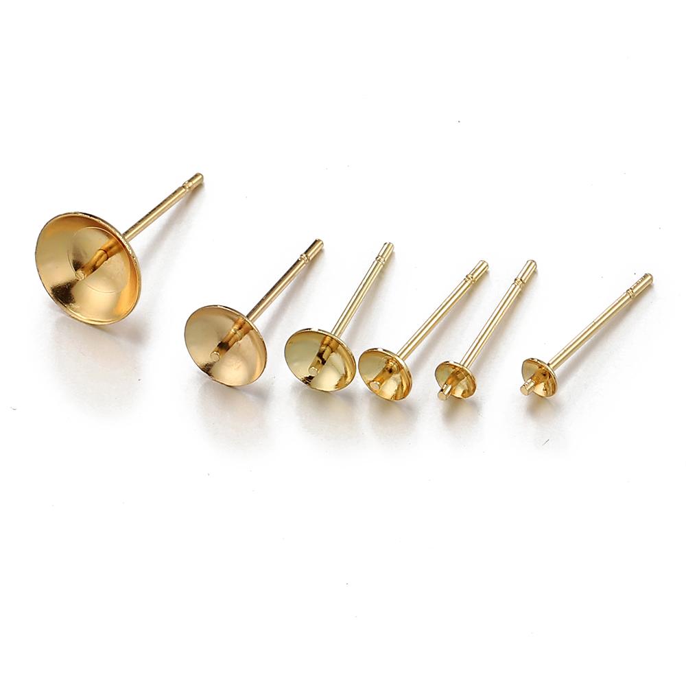 20pcs 3-8mm Gold Color Stainless Steel Ear Studs Earrings Earring Base for Pearl Ear Jewelry Making DIY Accessories Wholesale