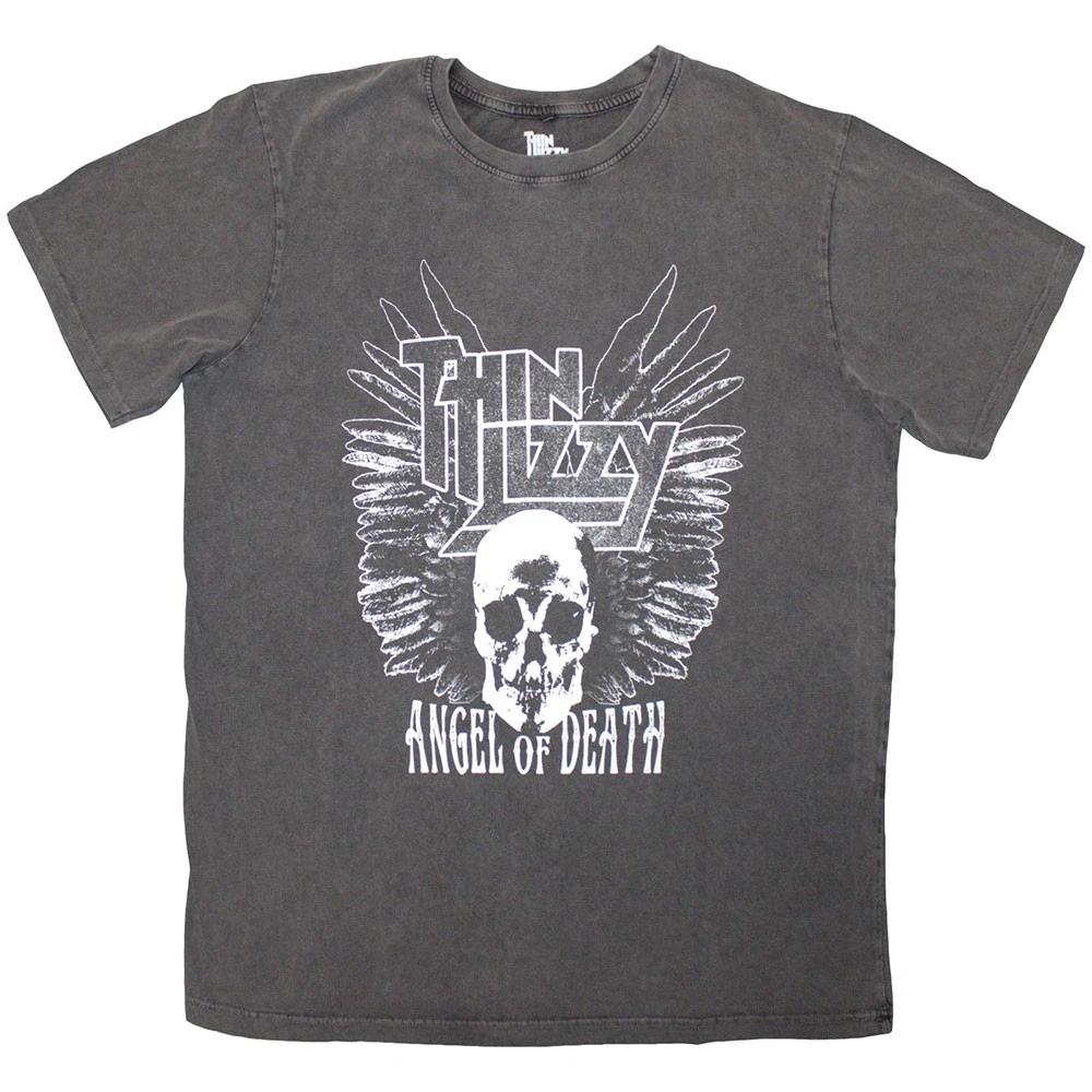 Thin Lizzy Unisex Stone Wash T-Shirt: Angel Of Death (Charcoal Grey) (Small) 3XL
