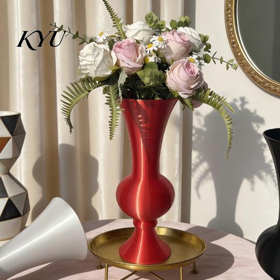 Stylish Balcony Decor Retro Curved Decorative Flower Vase, 3D Printed Flared Neck Plant Pots for Windowsill Minimalist Tabletop Floral Container