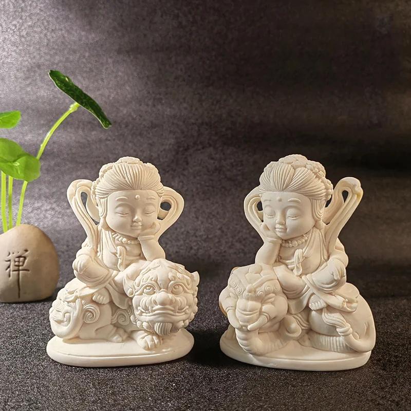 Cartoon Manjushri Statue Wisdom Buddha Statue Hand-carved Buddhist Gift Blessing Wisdom Home, Room, Office Decoration, Statue