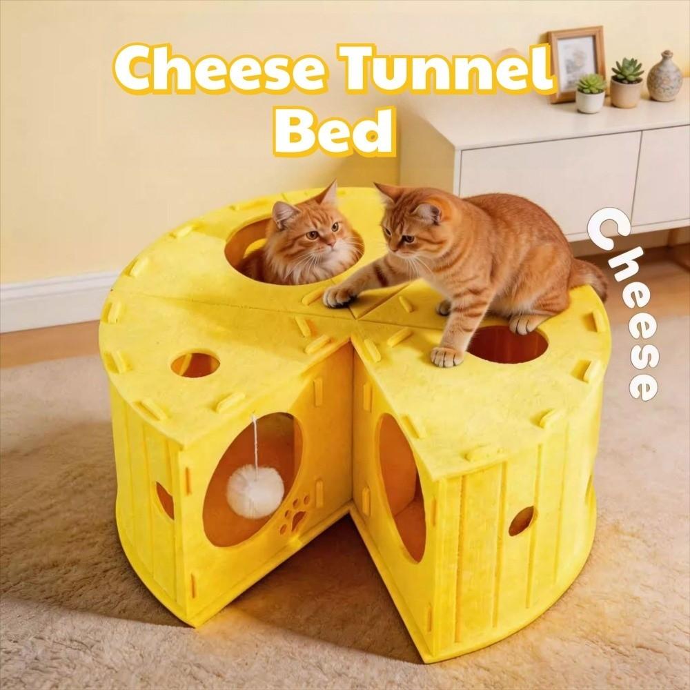 Cama Tunnel de Queso Desmontable Resistente al Desgaste Casa de Queso para Gatos Cama para Gatos de Fieltro que no Suelta Pelo para Gatitos