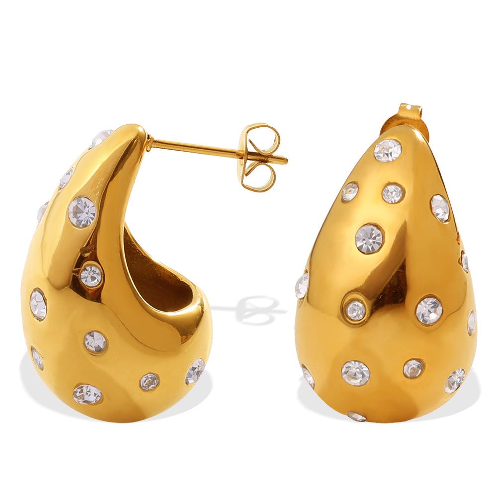 Vintage Gold Teardrop Earrings with Colorful Rhinestones for Women