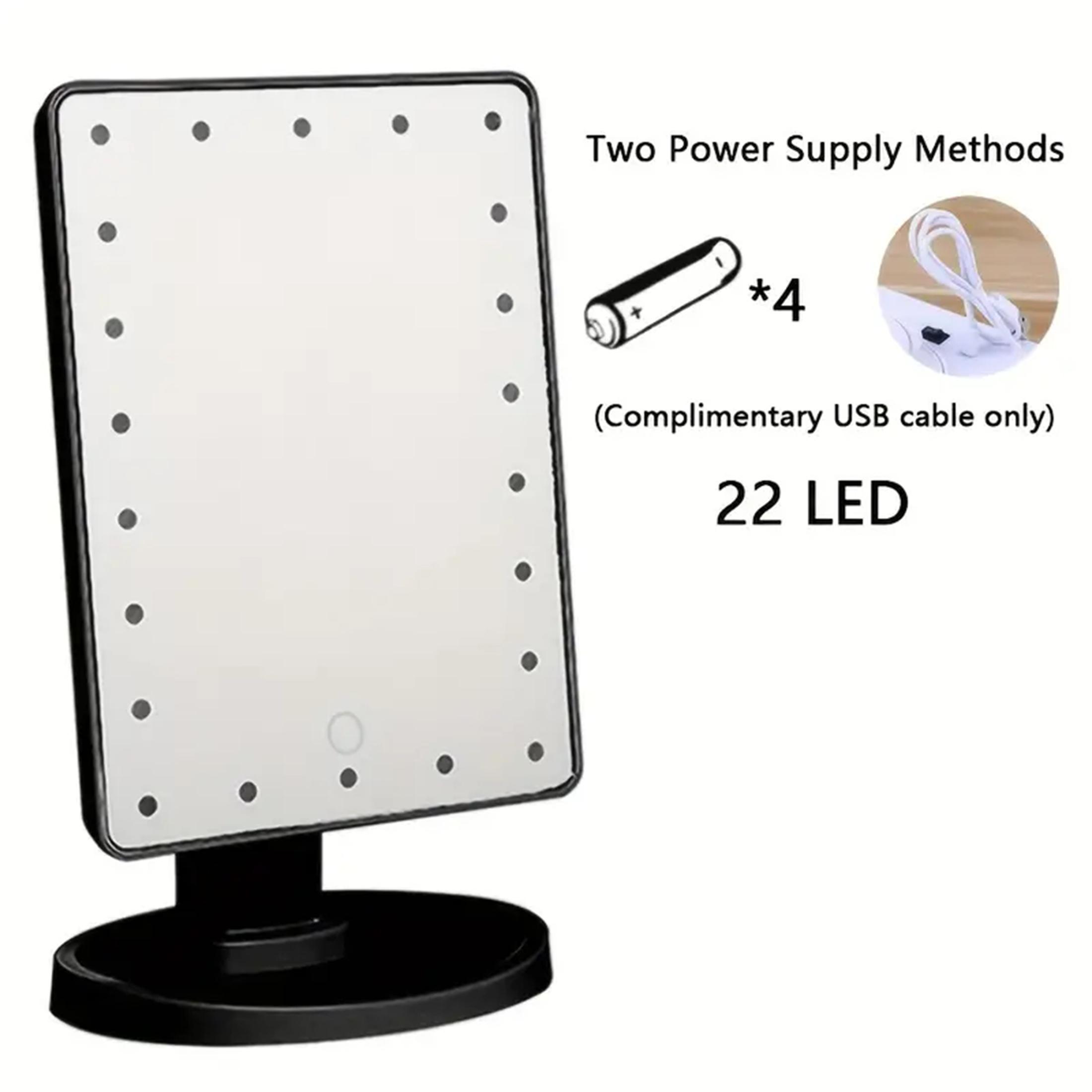 

1 шт. Квадратное зеркало для макияжа с кронштейном и 22 светодиодами, настольное косметическое зеркало с подсветкой и вращением на 360 градусов чёрный