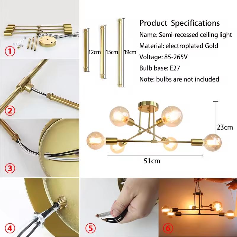 Ceiling Lights Modern Multiple LED E27 Lamp Base Black/White/Gold For Living Room / Bedroom Indoor Lighting Retro