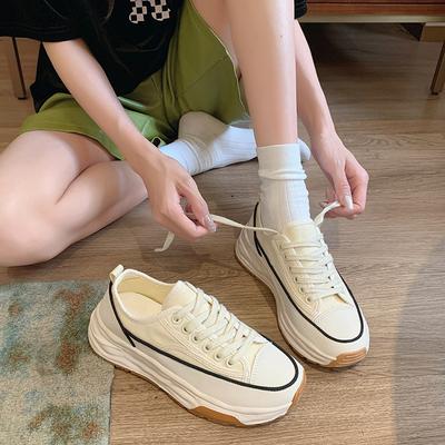 Scarpe da donna in tela nuove traspiranti scarpe con plateau dissolvente estive rialzanti casual di nicchia stringate scarpe da tavola