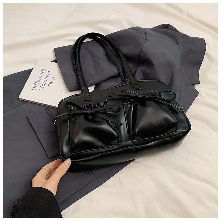 Ielgy Korean Version Bowknot Pleated Shiny Underarm Bag Shoulder Female Bag
