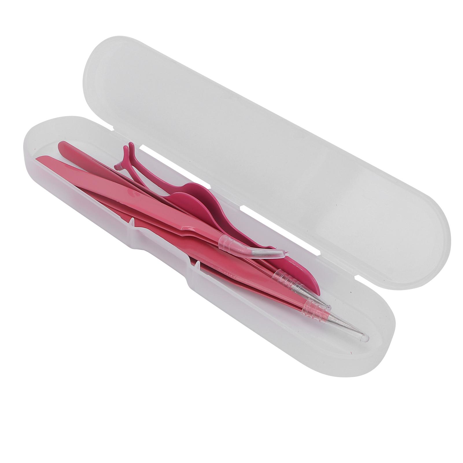 

Набор из 4 пинцетов для ресниц из нержавеющей стали с прямыми изогнутыми кончиками, аппликатор для накладных ресниц, розовый