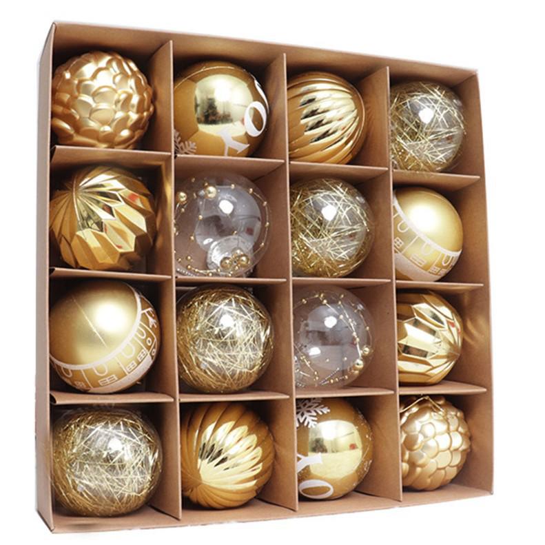6cm Electroplated Pink Christmas Ball Ornaments - 16 Piece Set with Snowflakes