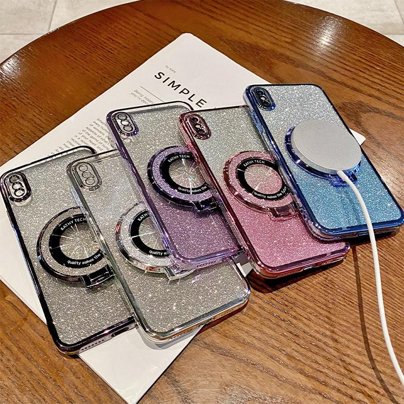 Electroplated Glitter Case For OPPO A1K A5 A7 A8 A9 A11X A12 A15 A17 A32 A36 A38 Magnetic Suction Bracket Soft TPU Back Cover