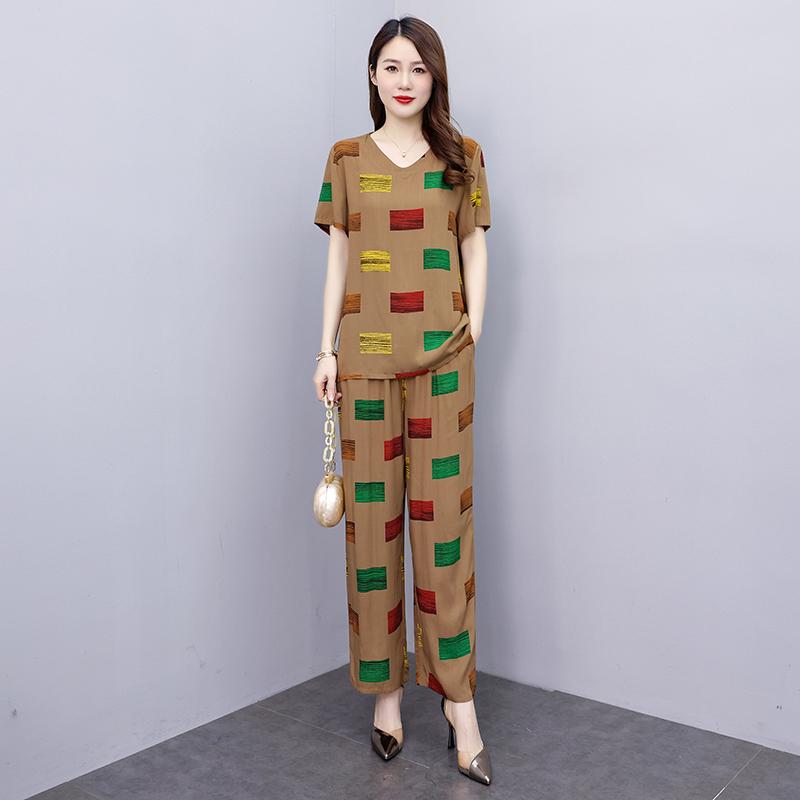 Women Pant Sets  Casual Summer 2 Piece Sets Women Elegant Loose Wide Leg Pants and Short Sleeve Blouse