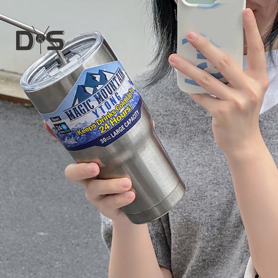 Stainless Steel Ice Cup 900ML Large Capacity Insulation Tumbler with Straw Car Coffee Cup for Hot Cold Drinks Water Tea Milk Office Outdoor Insulated