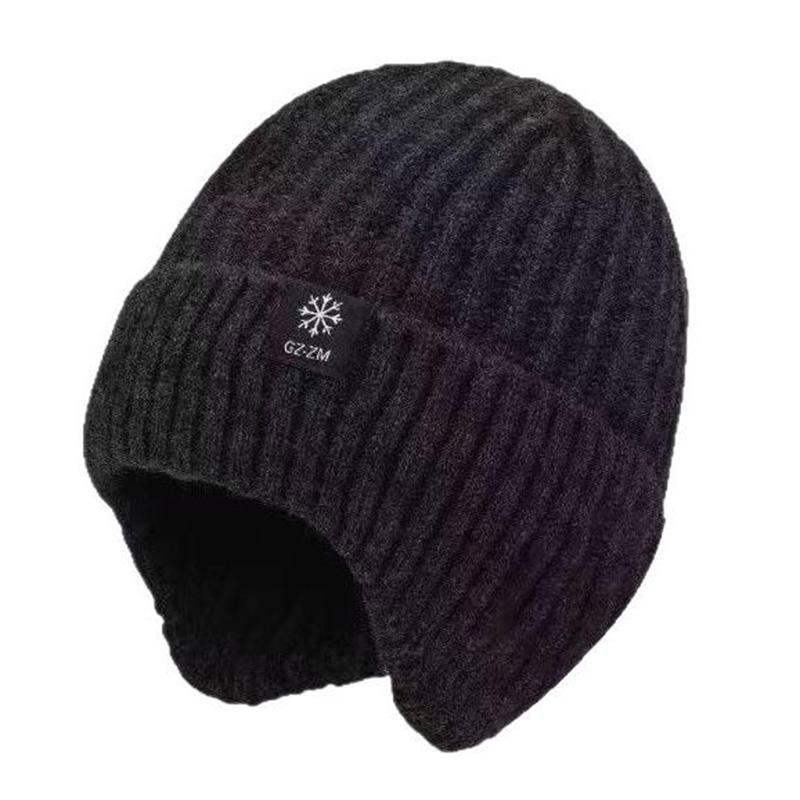 Herren Winter Strickmütze mit Ohrenklappen Warme Thermo-Mütze mit Fleecefutter und integriertem Schal für Kaltwetter-Outdoor-Aktivitäten black