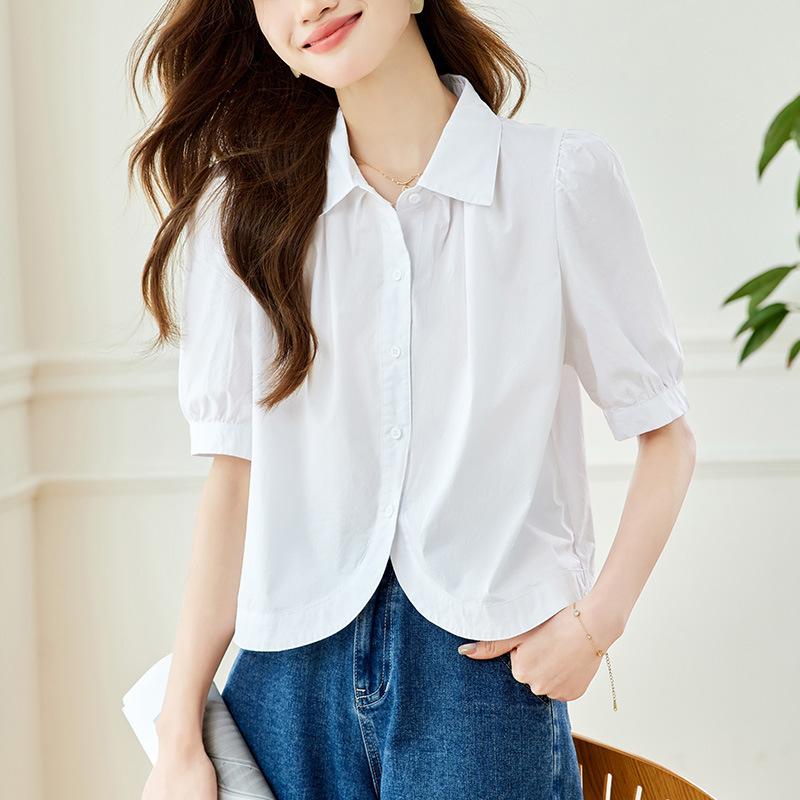 

Темпераментная рубашка с лацканами и короткими рукавами для женщин. Летняя новинка. Нишевый дизайн. Топ-рубашка M белый