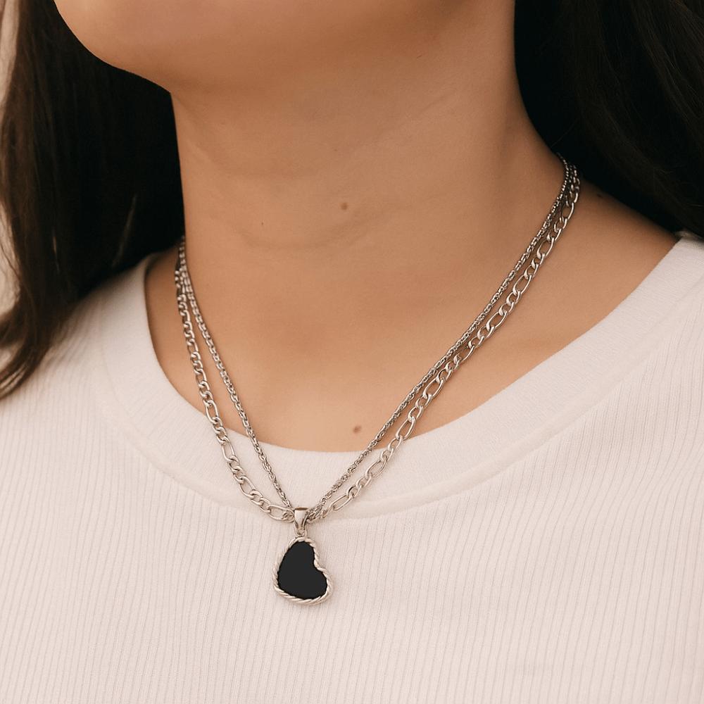 Titanium Steel Double Stacked Neck Chain Sweet Charm Heart Clavicle Chain  Birthday Gift