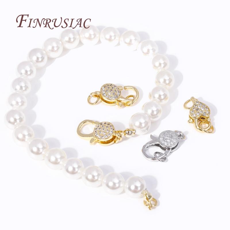 Fermoirs mousqueton en laiton plaqué or 18 carats Cœur/Ronds avec Anneau Ouvert, Fermoirs Incrustés de Zircon pour Bracelets Connecteurs Fermoirs Bijoux DIY