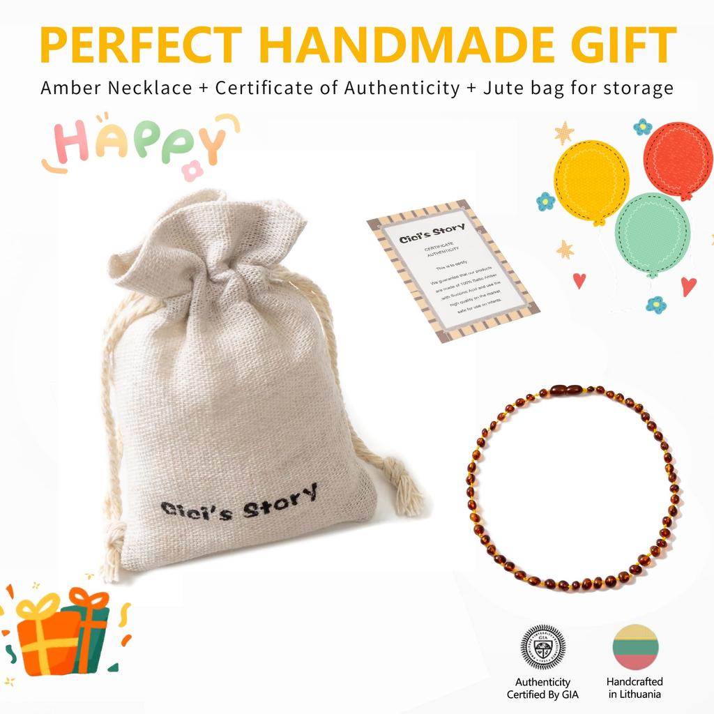 Baltic Sea A Necklace Natural Handmade A Beaded Jewelry [Cici's Story] (Cognac) (50cm) - 100% &