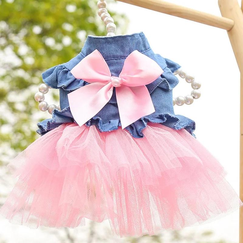 Spring Summer Dog Princess Dress Sweet Lace Skirt Pet Clothing Puppy Kitten Pet Skirt Cute Dog Dress Bow for Small Medium Dog