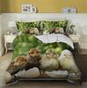 Chick Kids Duvet Cover Set King/Queen Size, Farm Animal Print Duvet Cover, Yellow Cute Chick Bedding Set In The Basket, Green