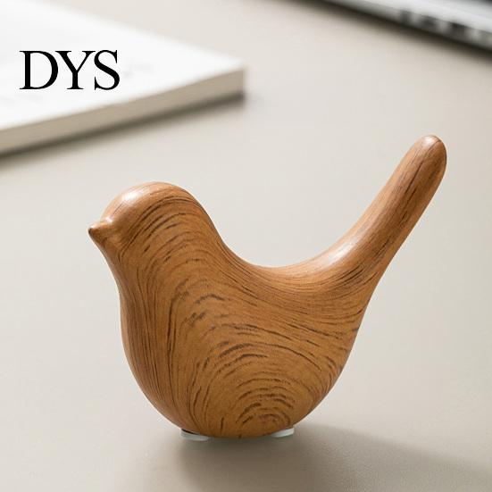 Minimalist Interior Design Pieces Bird Figurines with Wood Grain Look, Modern Home Decor Animal Sculptures, Ceramic Birds Abstract Ornaments