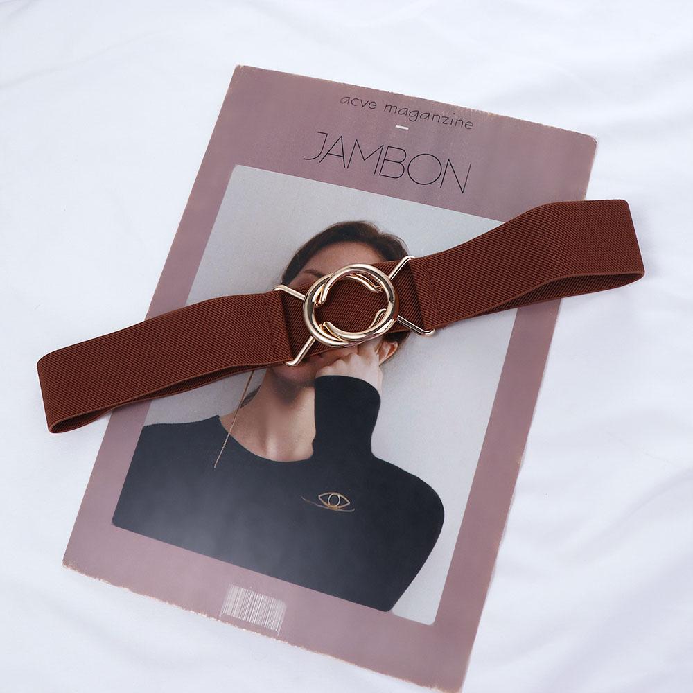 Decoration Geometric Women Waistband Gold Round Buckle Belt Female Waist Strap Elastic Waist Belt