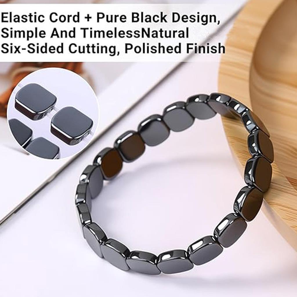 Black Hematite Beaded Bracelet Square Bead Handchain Elastic Cord Wristband Stretch Unisex Fashion Jewelry