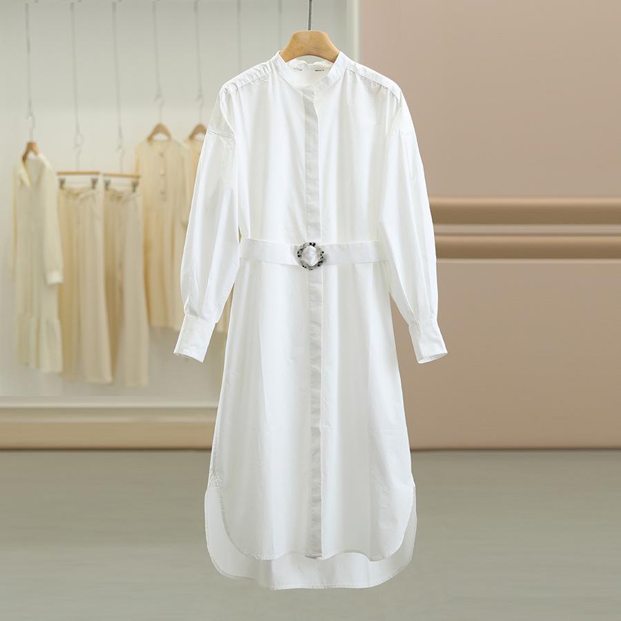 Wei Mei 100% Cotton Waist-Cinching Slimming Long-Sleeve Dress for Women - Autumn Collection