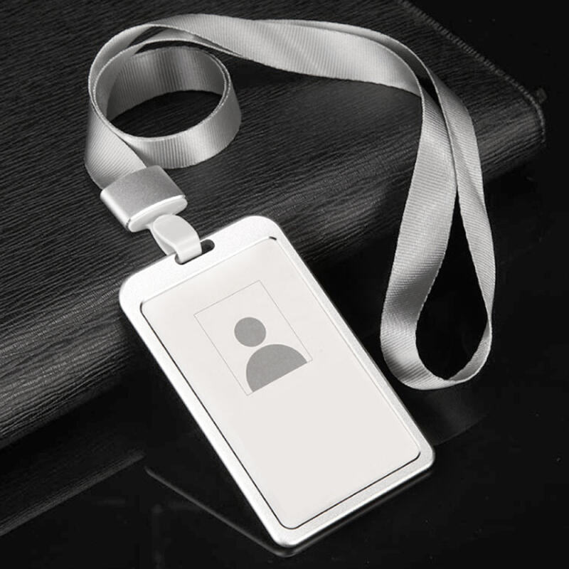 Employee ID Metal Case + Name Tag Lanyard (Vertical/Silver)