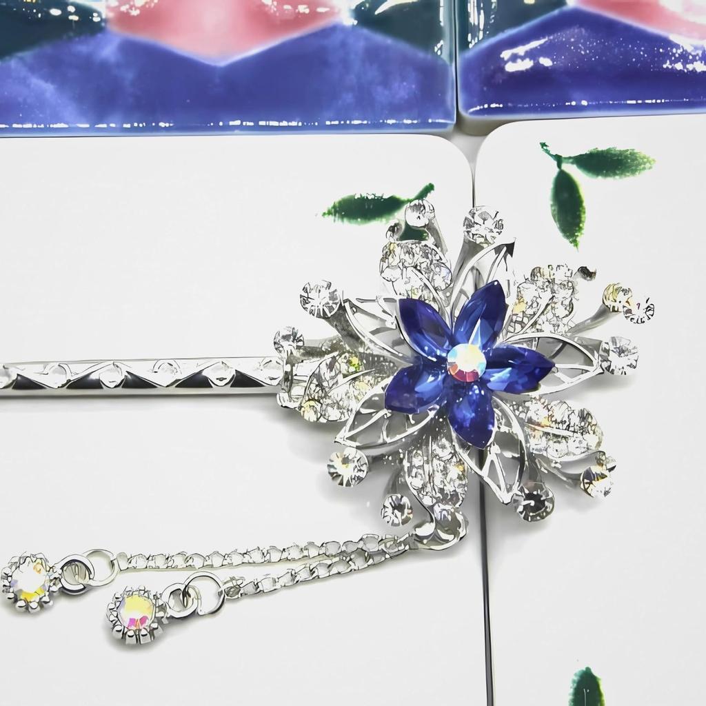 [MiaoMiao] Kanzashi (hairpin) - Single Piece - Japanese Clothing - Formal Kimono, Yukata - Hair Ornament - Metal - Antique - Blue - Crystal - Snow