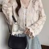 Women S Summer V Neck Cutout Thin Knitted Long Sleeve Cardigan