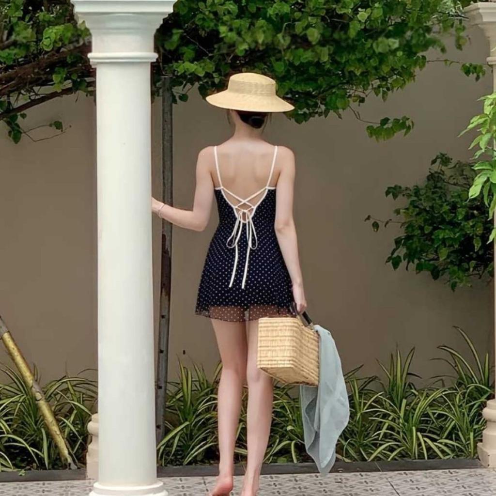 Bikini High-value One-piece Swimsuit French Pure Polka Dot Slim and Thin Vacation Swimsuit